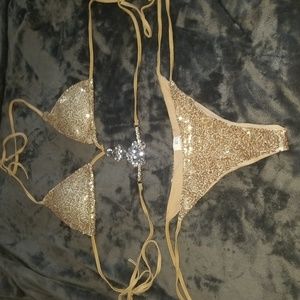 Gold Sequence and Bedazzle string bikini